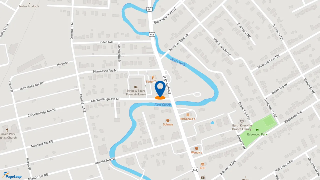https://pageleap.com map showing location of Sonic Drive-In in Knoxville.