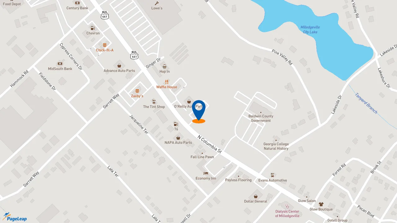 https://pageleap.com map showing location of Sonic Drive-In in Milledgeville.
