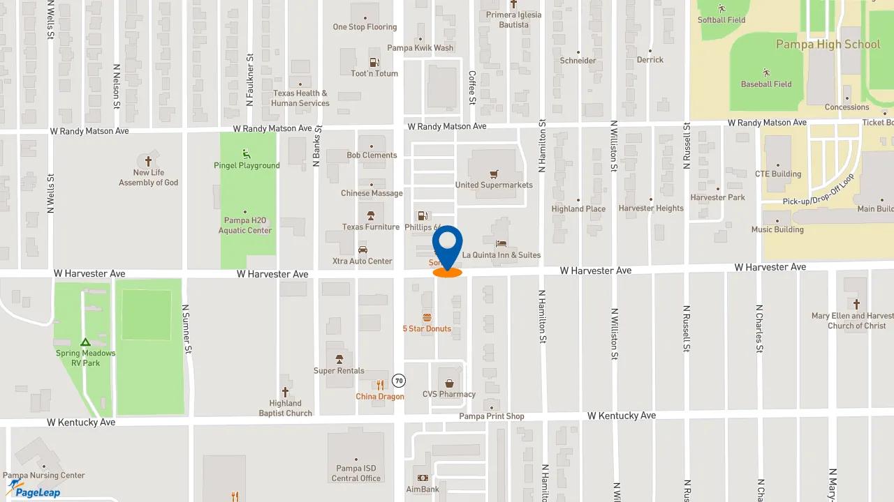 https://pageleap.com map showing location of Sonic Drive-In in Pampa.