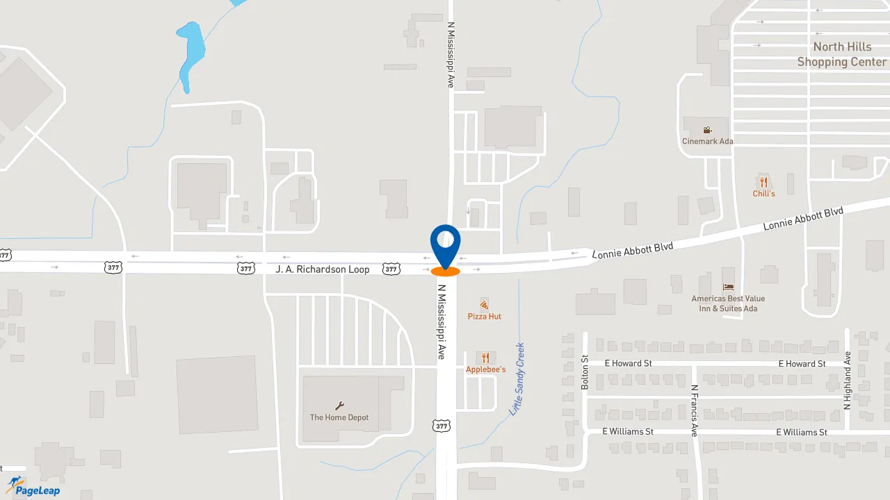 https://pageleap.com map showing location of Sonic Drive-In in Ada.