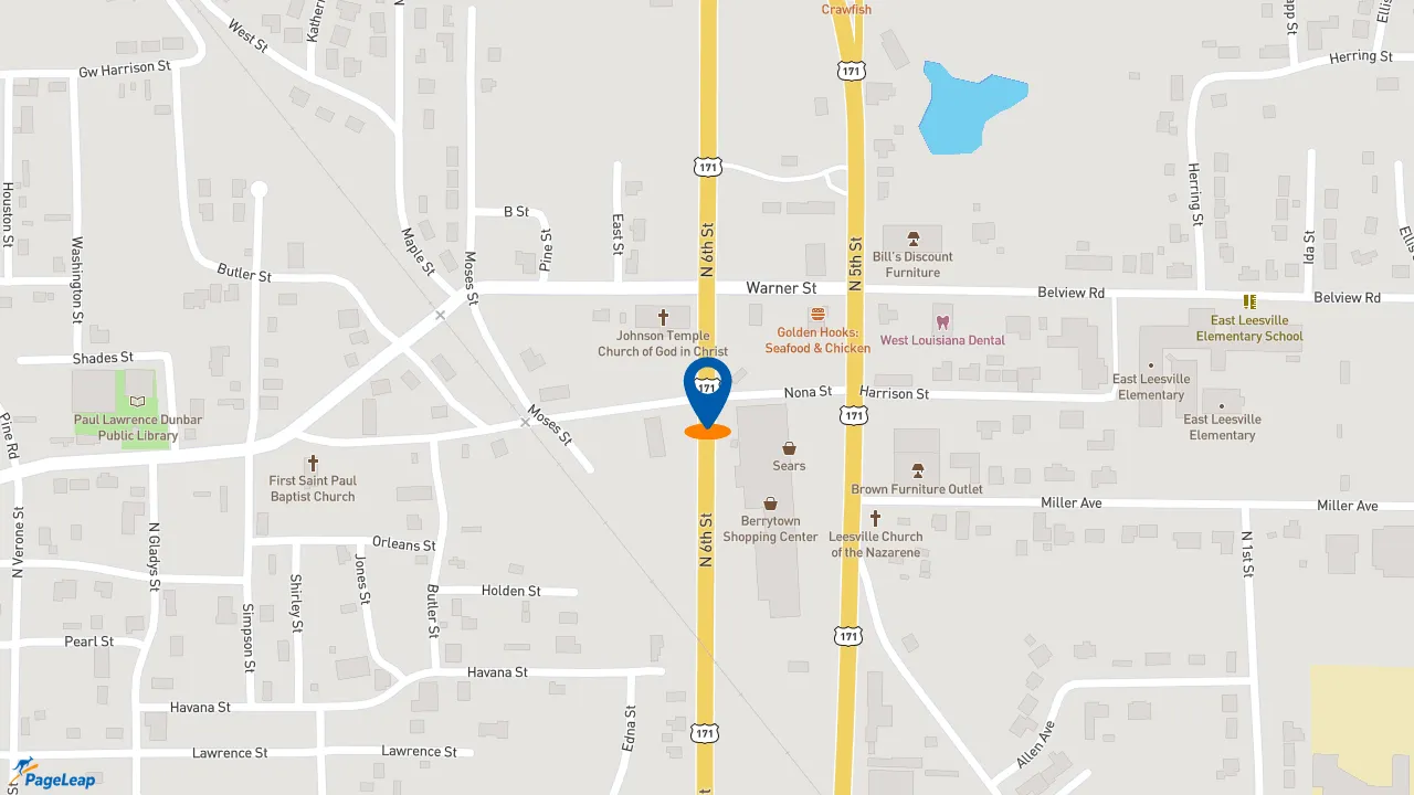 https://pageleap.com map showing location of Sonic Drive-In in Leesville.