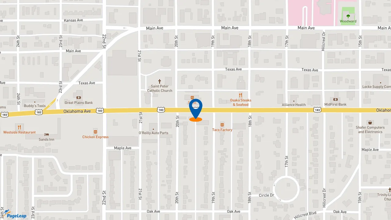 https://pageleap.com map showing location of Sonic Drive-In in Woodward.