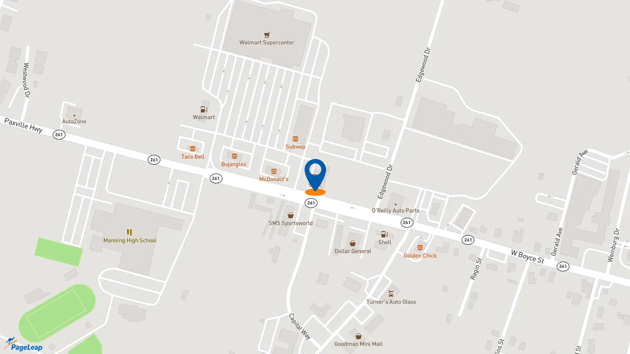 https://pageleap.com map showing location of Sonic Drive-In in Manning.