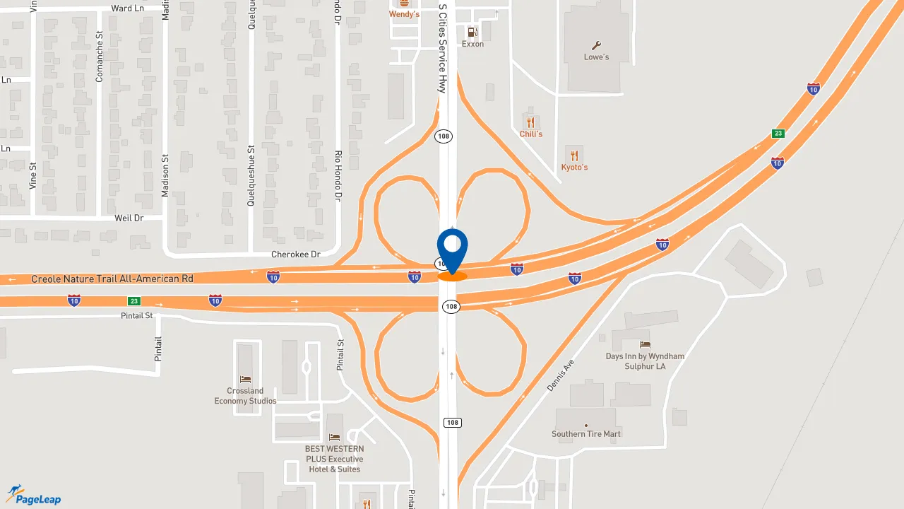 https://pageleap.com map showing location of Sonic Drive-In in Sulphur.