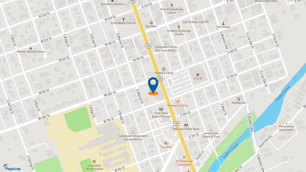 https://pageleap.com map showing location of Sonic Drive-In in Lampasas.