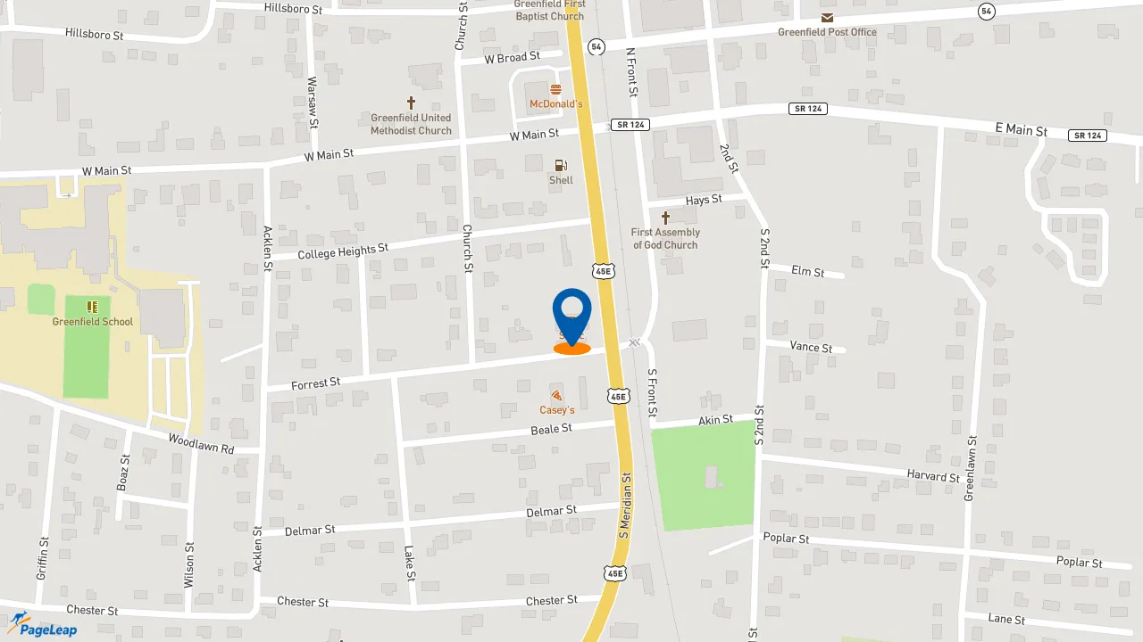 https://pageleap.com map showing location of Sonic Drive-In in Greenfield.