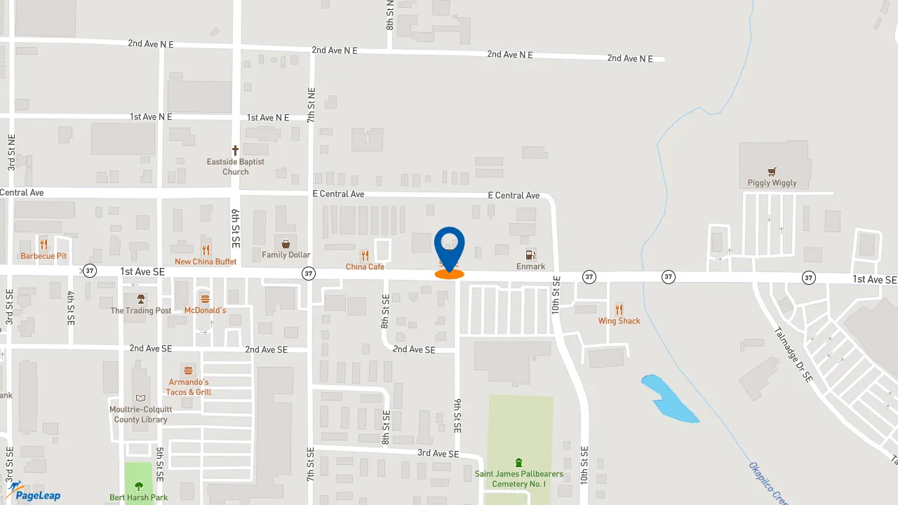 https://pageleap.com map showing location of Sonic Drive-In in Moultrie.