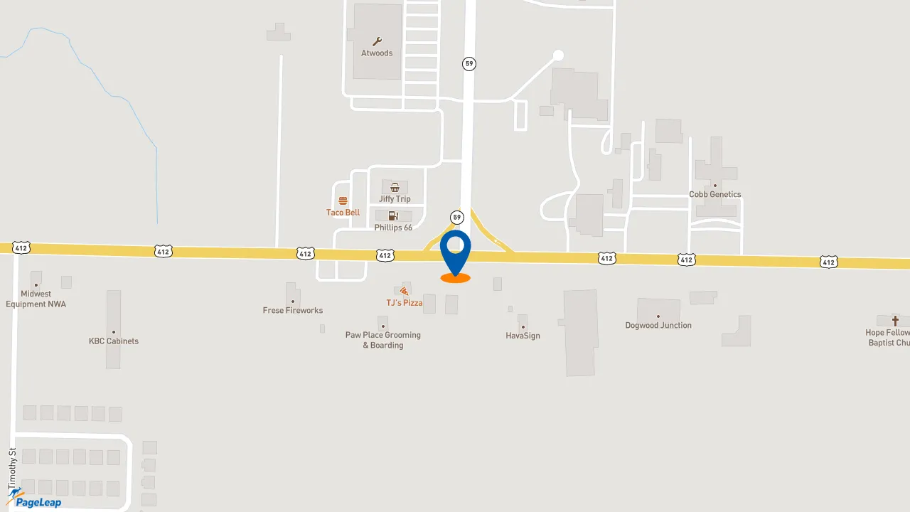 https://pageleap.com map showing location of Sonic Drive-In in Siloam Springs.