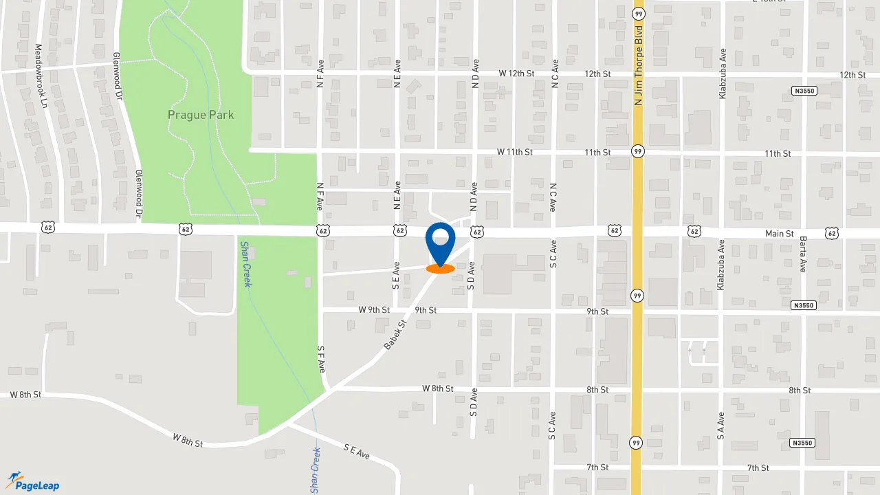 https://pageleap.com map showing location of Sonic Drive-In in Prague.