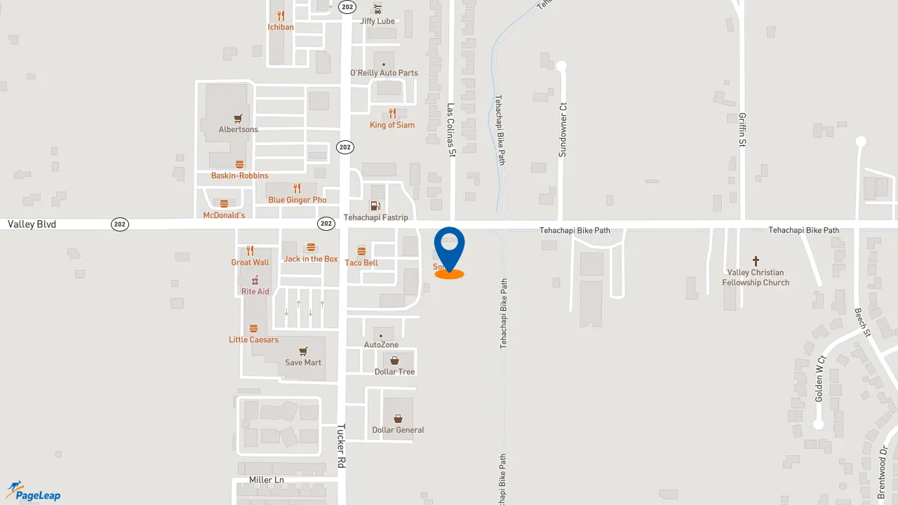 https://pageleap.com map showing location of Sonic Drive-In in Tehachapi.