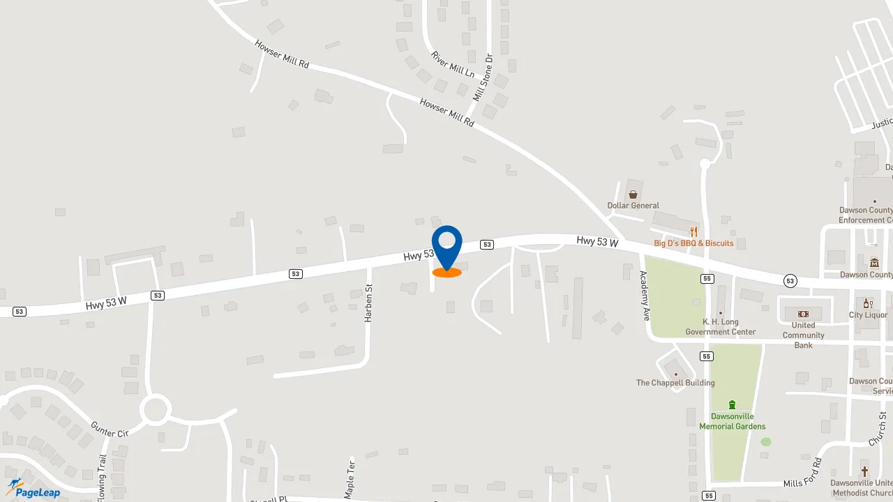 https://pageleap.com map showing location of Sonic Drive-In in Dawsonville.