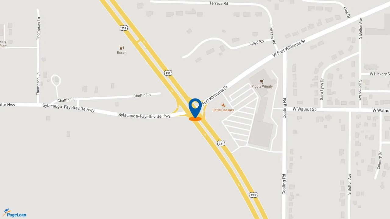 https://pageleap.com map showing location of Sonic Drive-In in Sylacauga.