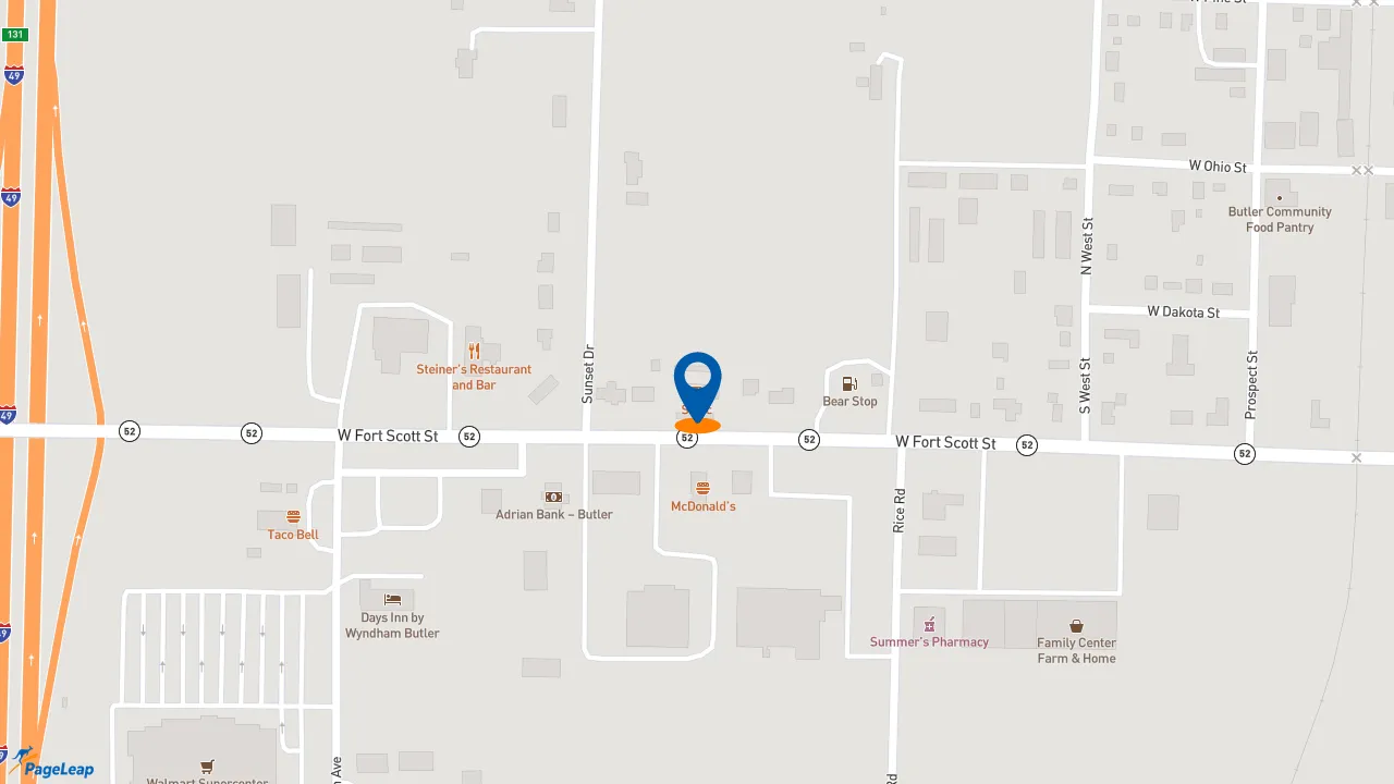 https://pageleap.com map showing location of Sonic Drive-In in Butler.