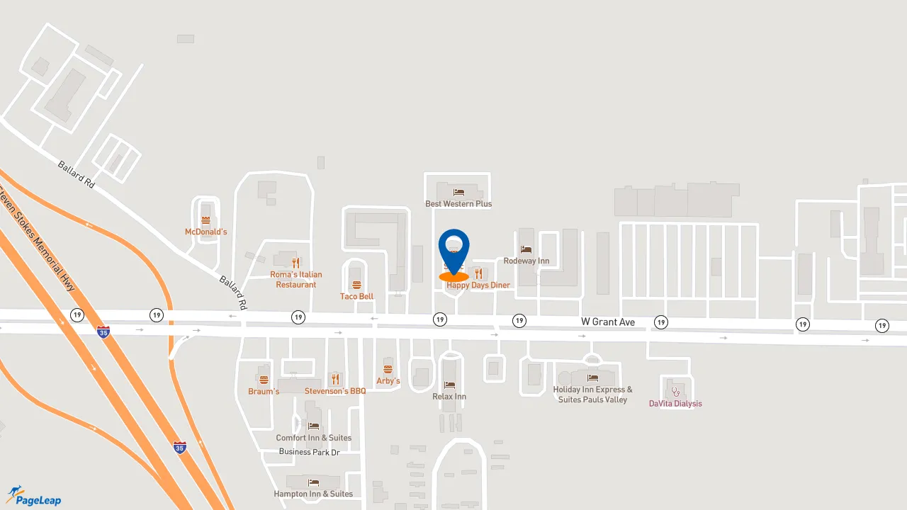 https://pageleap.com map showing location of Sonic Drive-In in Pauls Valley.