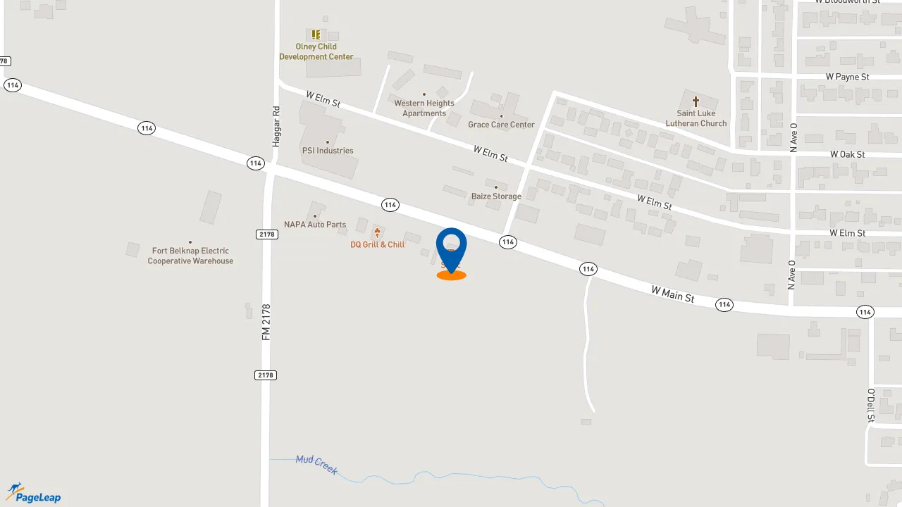 https://pageleap.com map showing location of Sonic Drive-In in Olney.