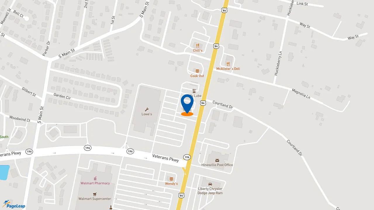 https://pageleap.com map showing location of Sonic Drive-In in Hinesville.