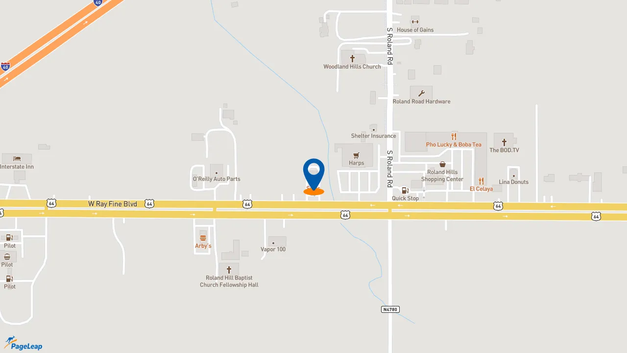 https://pageleap.com map showing location of Sonic Drive-In in Roland.