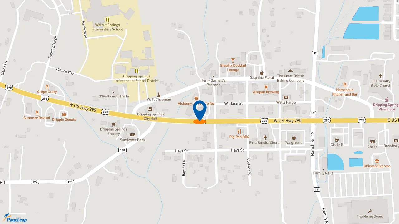 https://pageleap.com map showing location of Sonic Drive-In in Dripping Springs.