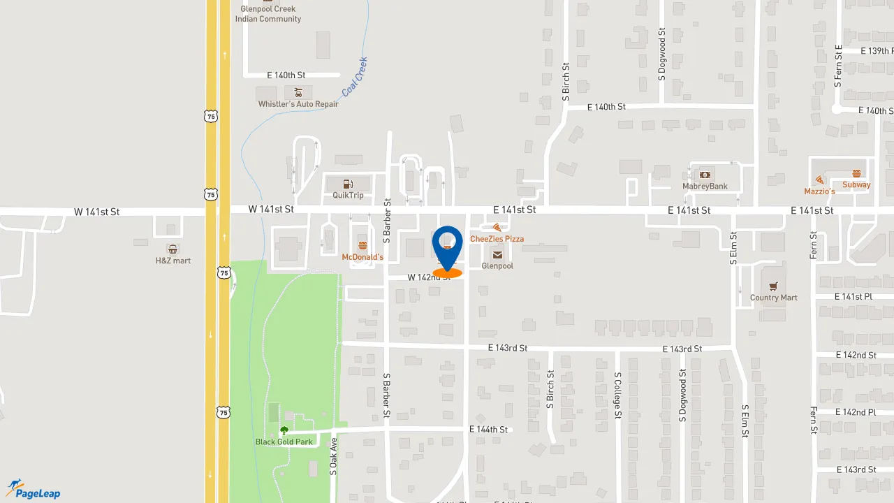 https://pageleap.com map showing location of Sonic Drive-In in Glenpool.