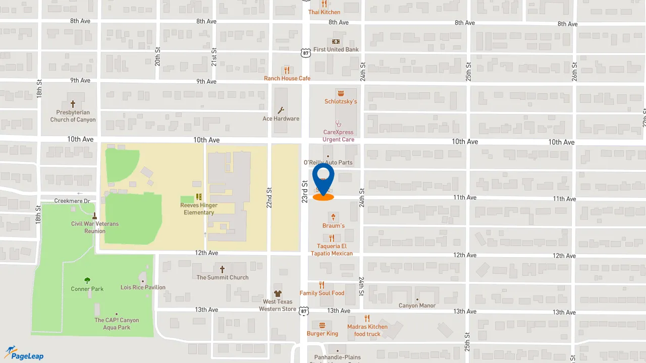 https://pageleap.com map showing location of Sonic Drive-In in Canyon.