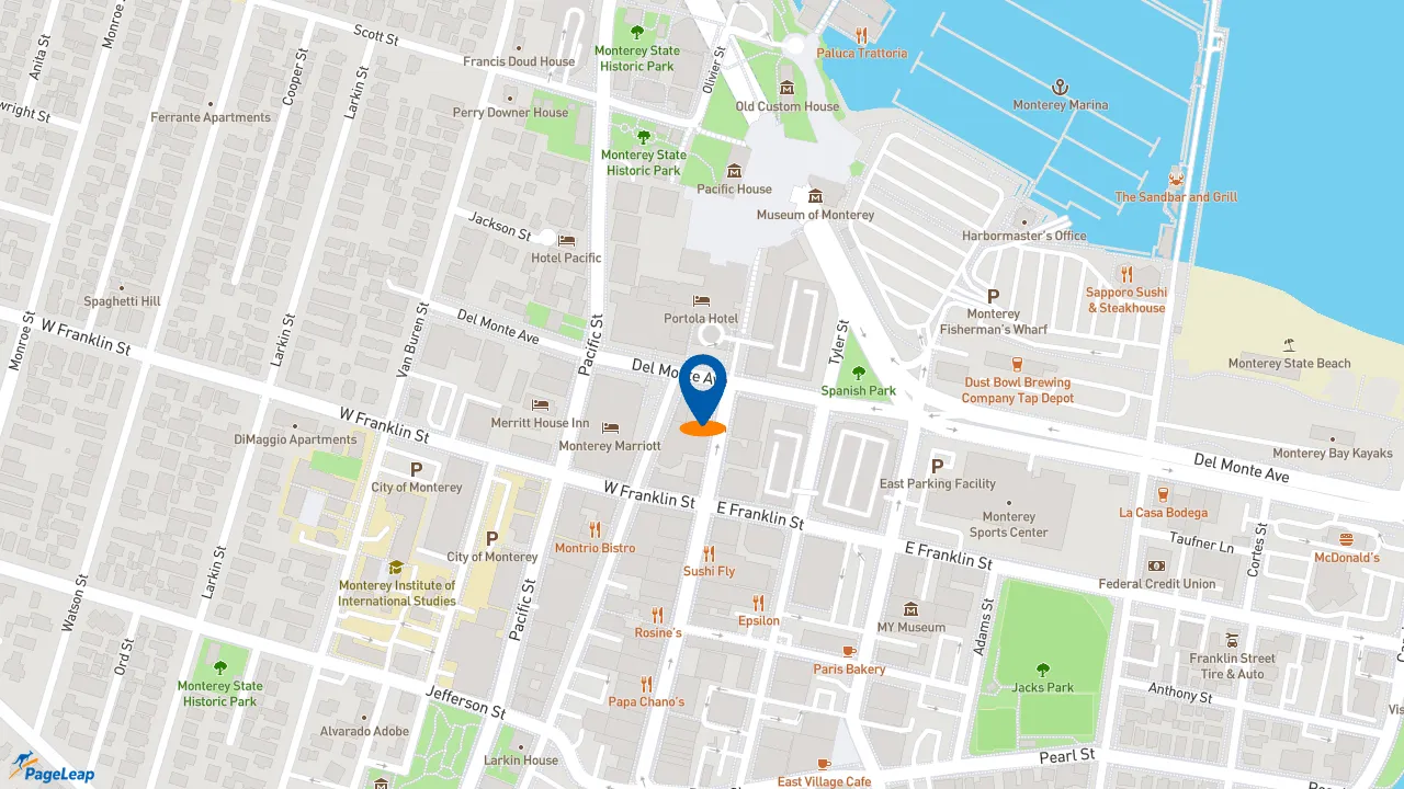 https://pageleap.com map showing location of Starbucks in Monterey.