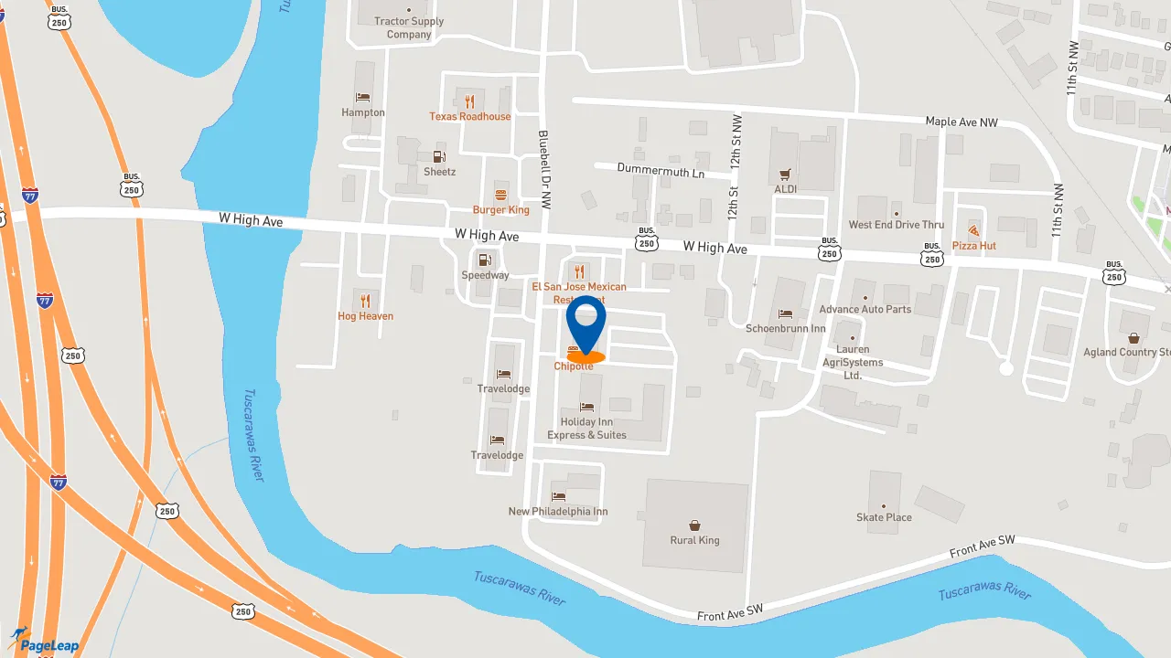 https://pageleap.com map showing location of Starbucks in New Philadelphia.