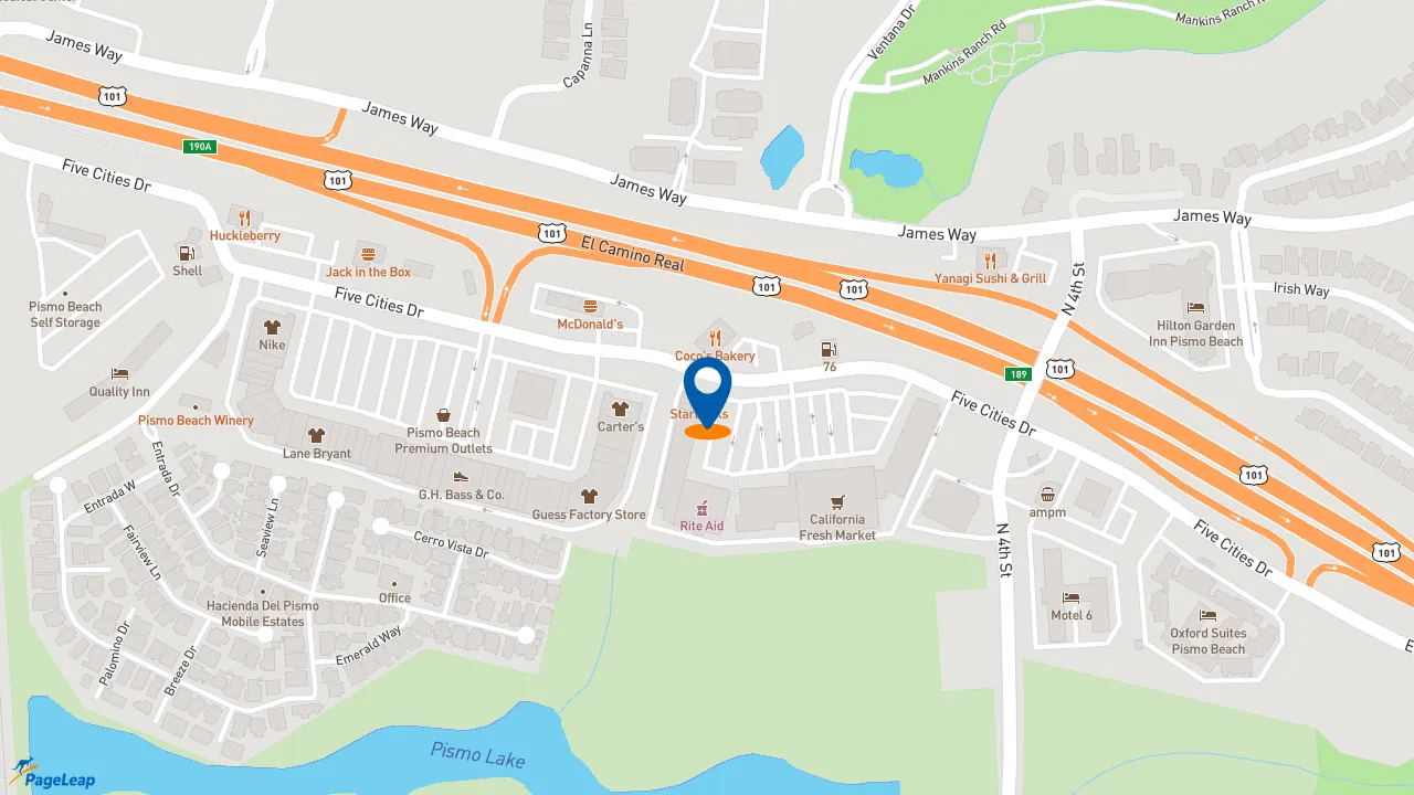 https://pageleap.com map showing location of Starbucks in Pismo Beach.