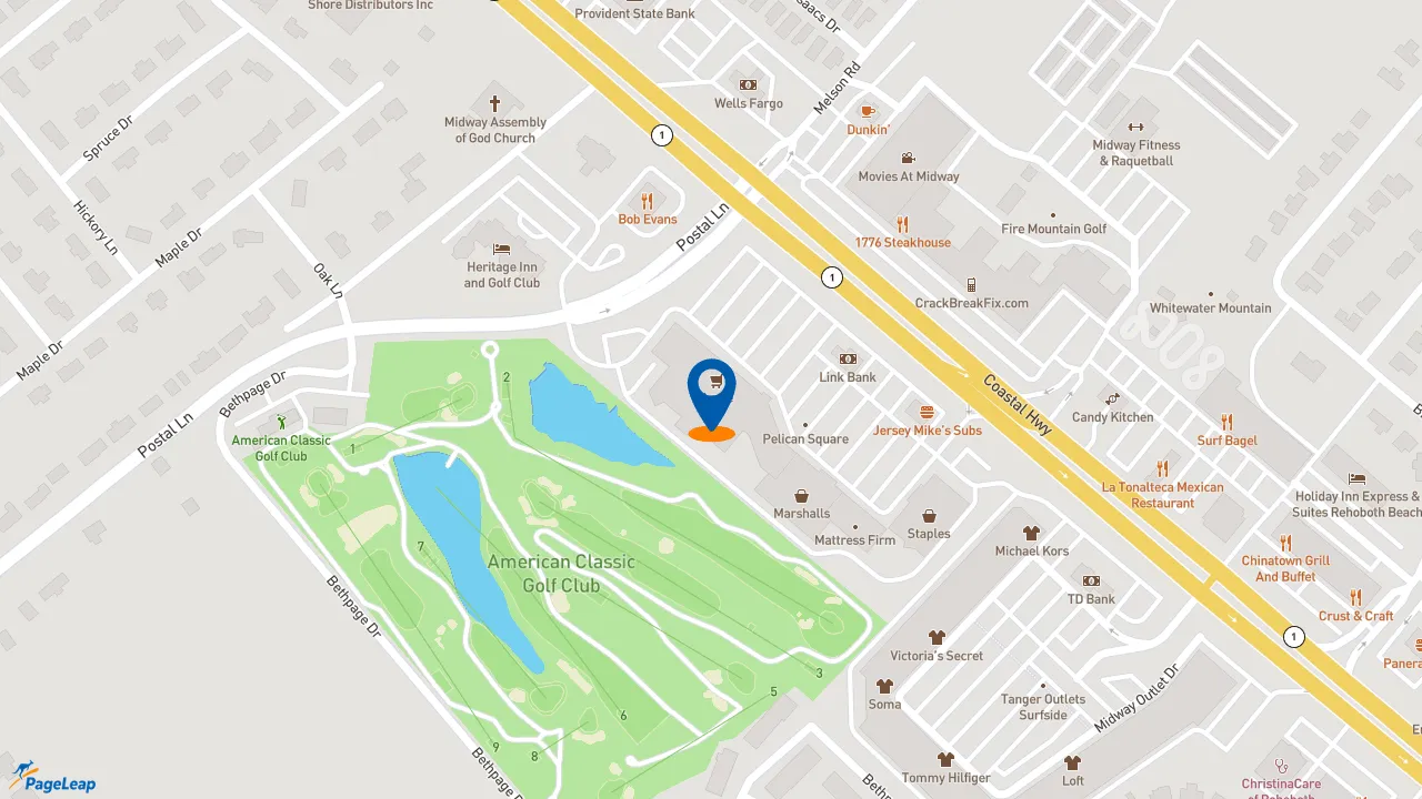 https://pageleap.com map showing location of Starbucks in Rehoboth Beach.