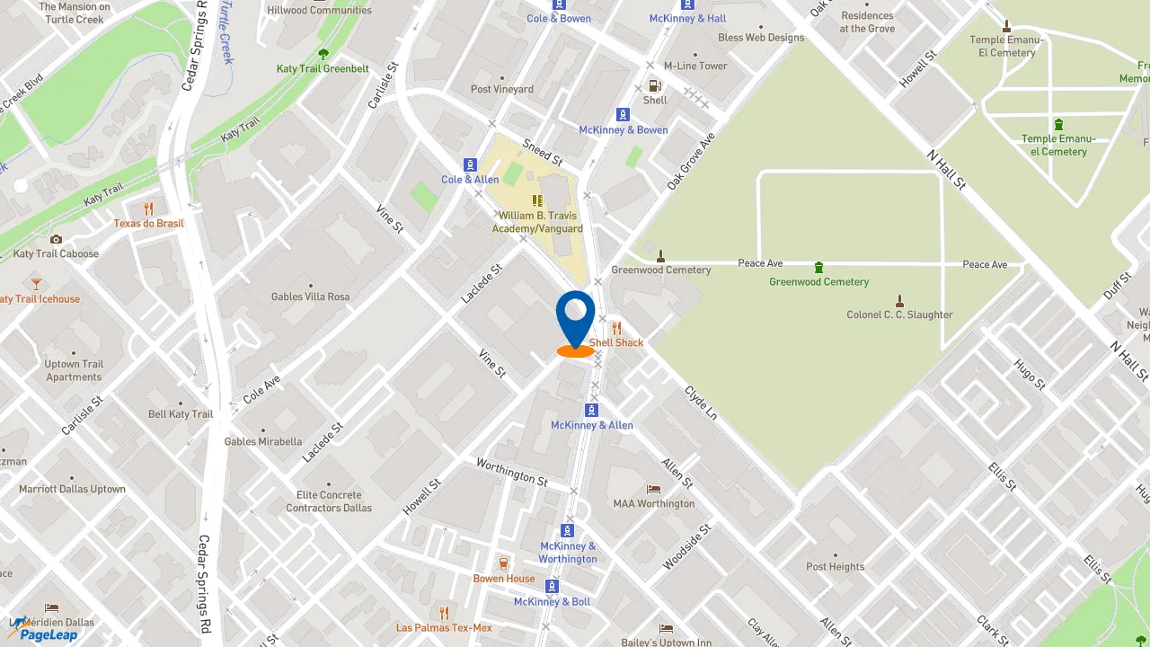 https://pageleap.com map showing location of Starbucks in Dallas.