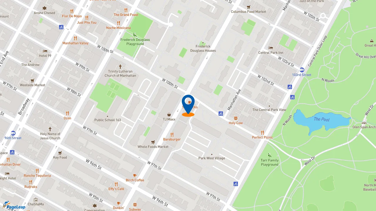 https://pageleap.com map showing location of Starbucks in New York.