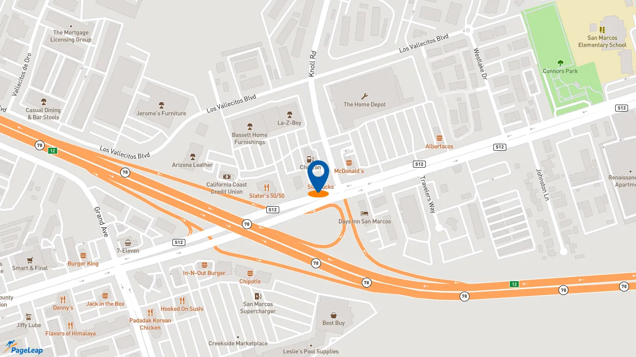 https://pageleap.com map showing location of Starbucks in San Marcos.