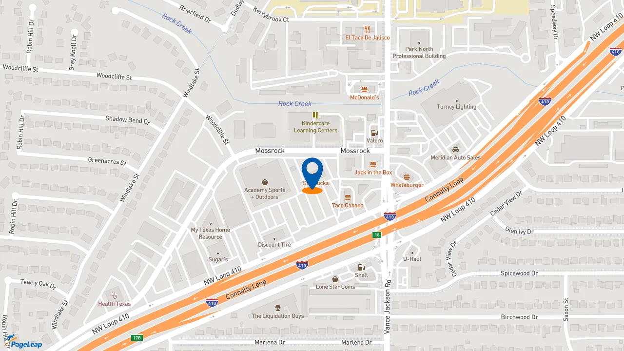 https://pageleap.com map showing location of Starbucks in San Antonio.