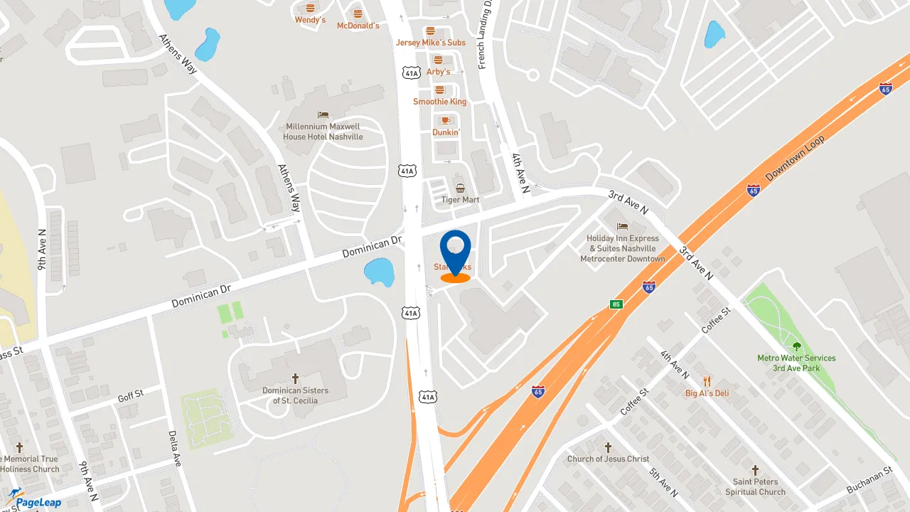 https://pageleap.com map showing location of Starbucks in Nashville.