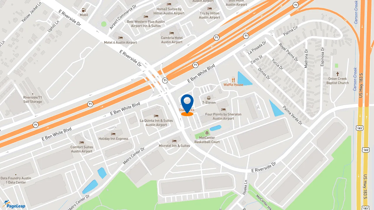 https://pageleap.com map showing location of Starbucks in Austin.