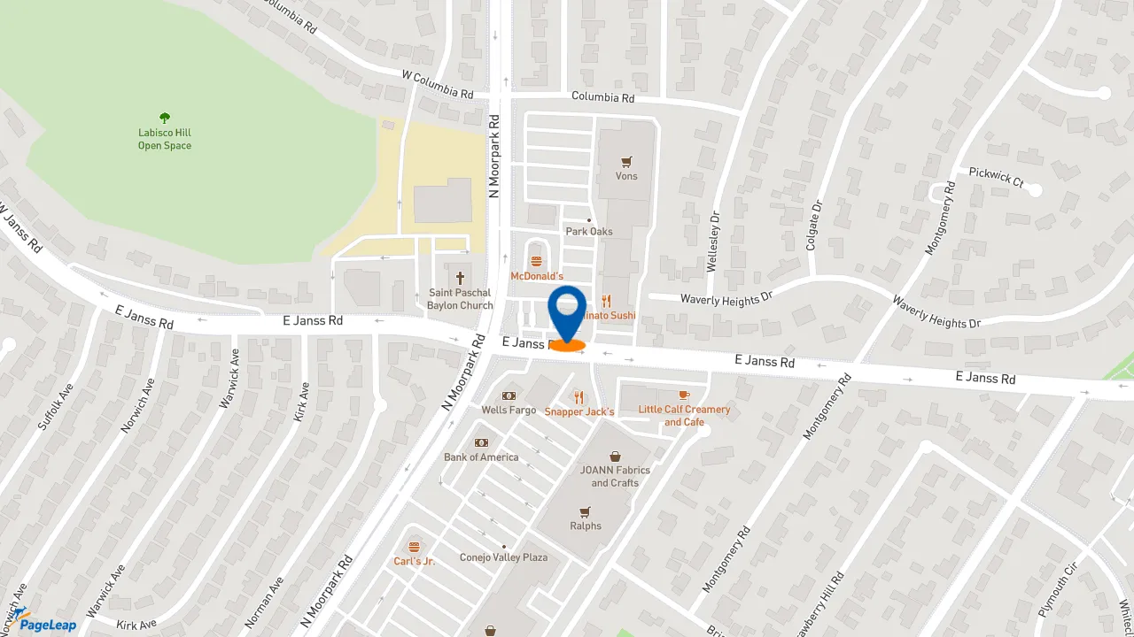 https://pageleap.com map showing location of Starbucks in Thousand Oaks.