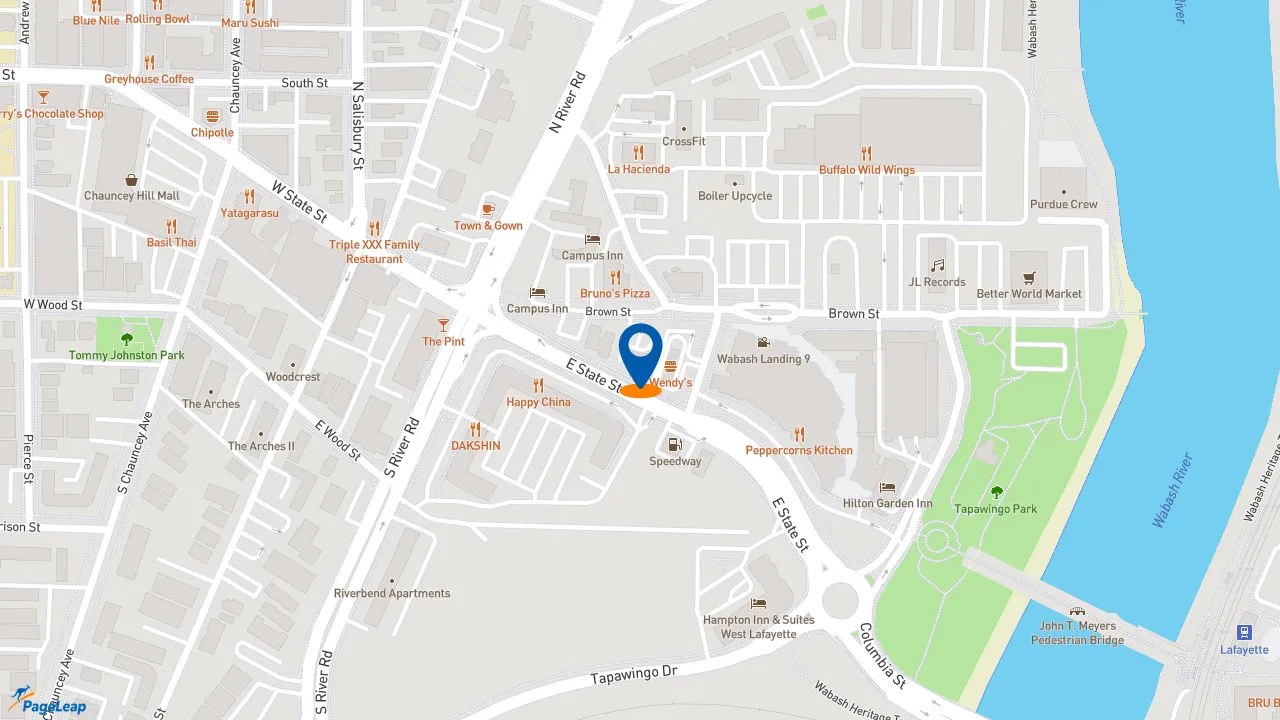https://pageleap.com map showing location of Starbucks in West Lafayette.