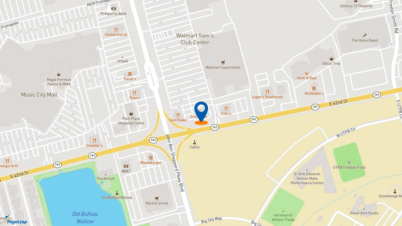 https://pageleap.com map showing location of Starbucks in Odessa.