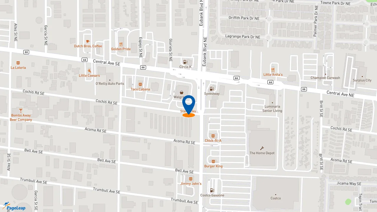 https://pageleap.com map showing location of Starbucks in Albuquerque.