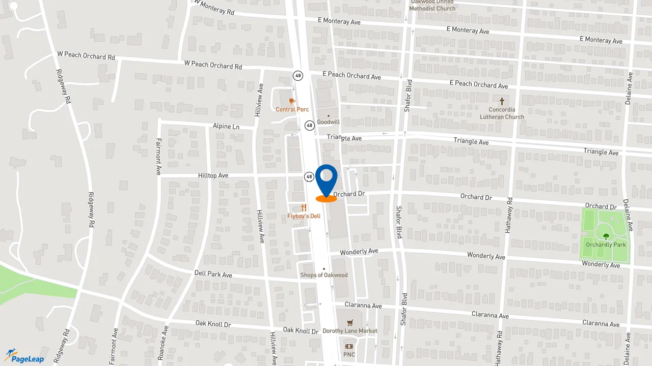 https://pageleap.com map showing location of Starbucks in Oakwood.