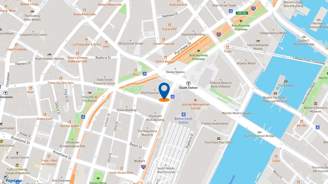 https://pageleap.com map showing location of Starbucks in Boston.