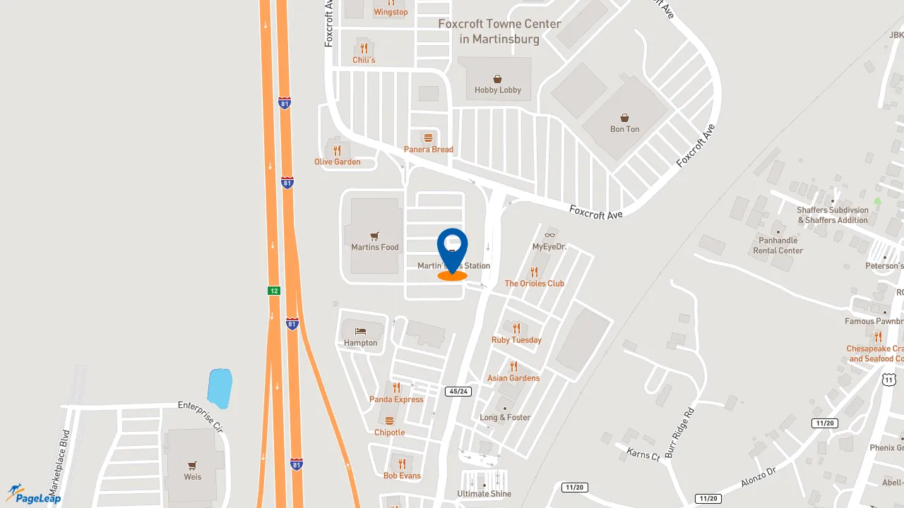 https://pageleap.com map showing location of Starbucks in Martinsburg.