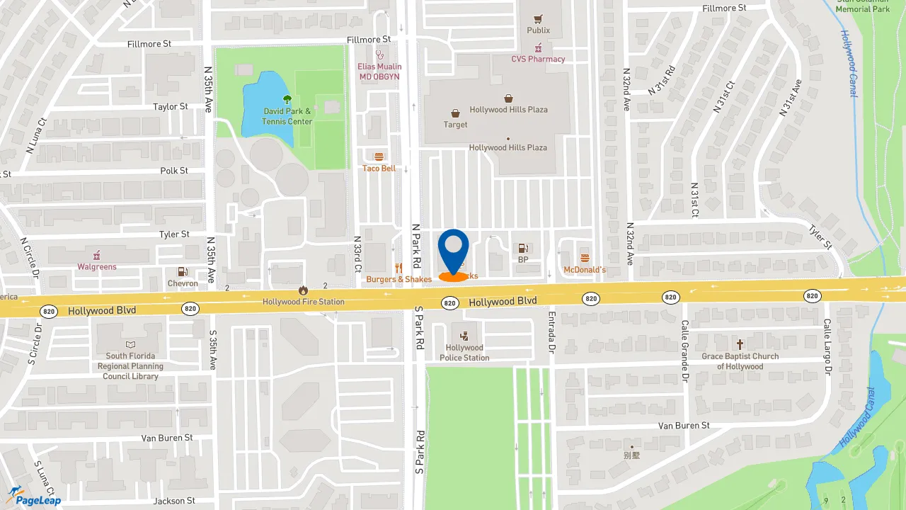 https://pageleap.com map showing location of Starbucks in Hollywood.