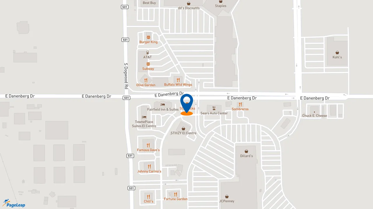 https://pageleap.com map showing location of Starbucks in El Centro.