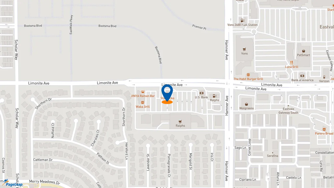 https://pageleap.com map showing location of Starbucks in Eastvale.
