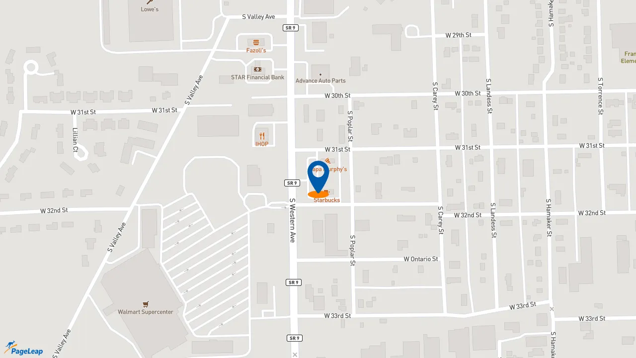 https://pageleap.com map showing location of Starbucks in Marion.