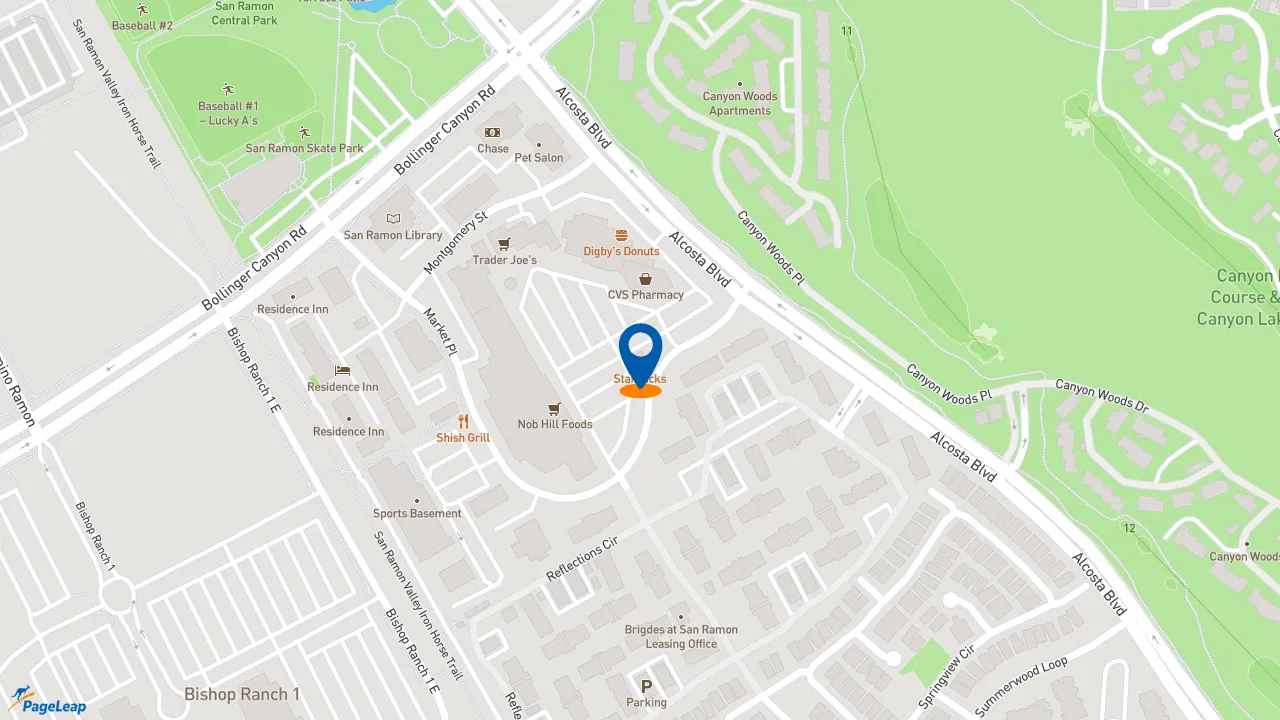 https://pageleap.com map showing location of Starbucks in San Ramon.