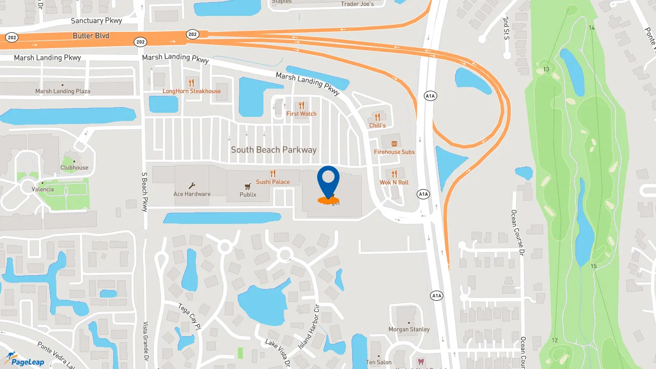 https://pageleap.com map showing location of Starbucks in Jacksonville Beach.