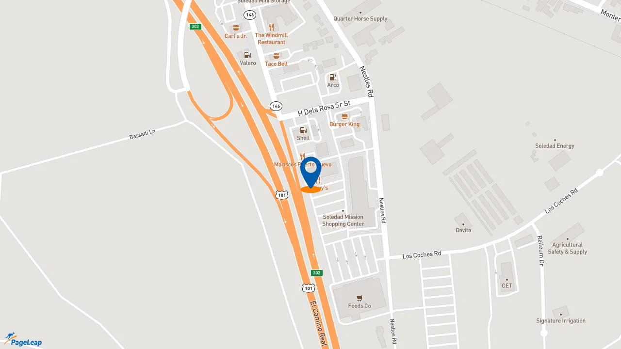 https://pageleap.com map showing location of Starbucks in Soledad.