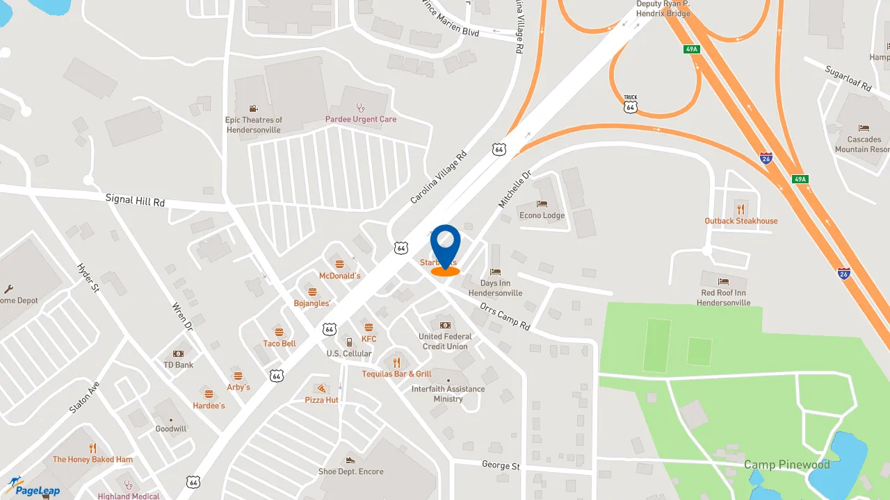 https://pageleap.com map showing location of Starbucks in Hendersonville.