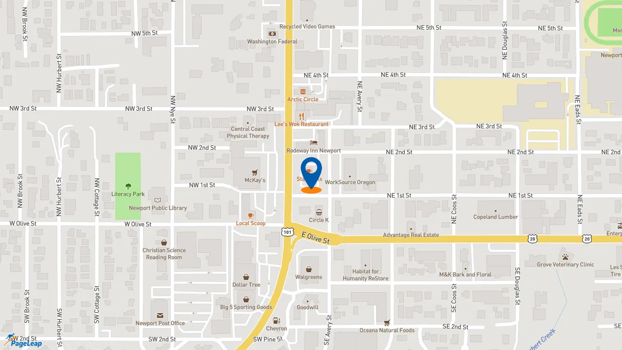 https://pageleap.com map showing location of Starbucks in Newport.